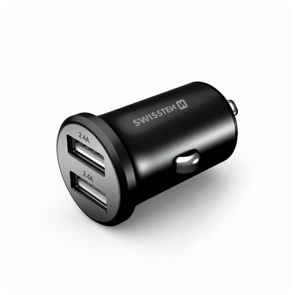 SWISSTEN CAR CHARGER WITH 2x USB 4,8A METAL BLACK1